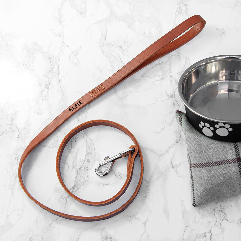 Personalised Classic Brown Leather Dog Lead