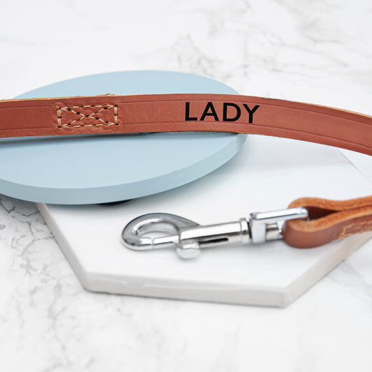 Personalised Classic Brown Leather Dog Lead