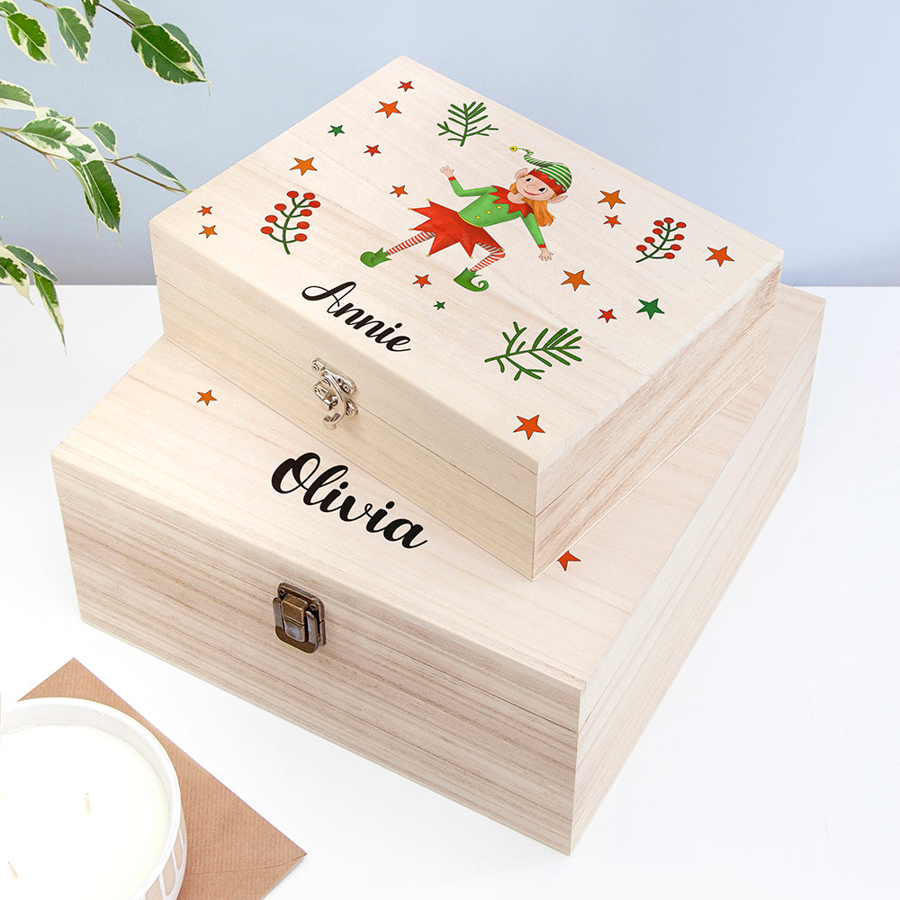 Personalised Girl Elf Christmas Eve Box