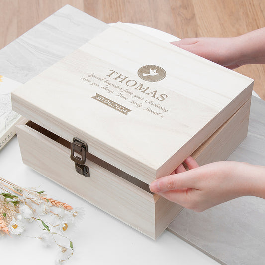 Medium Personalised Christening Memory Box - Dove