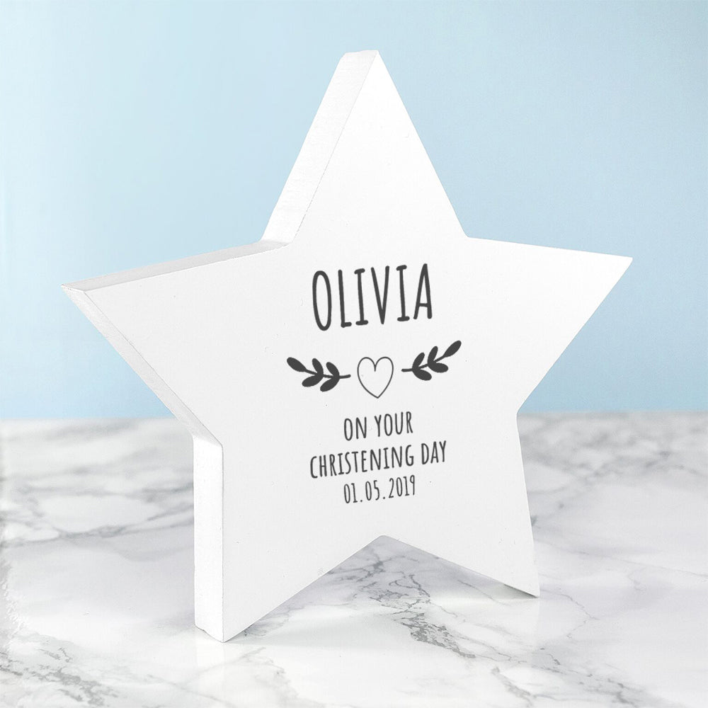 Personalised Christening Keepsake Star - Wreath Design