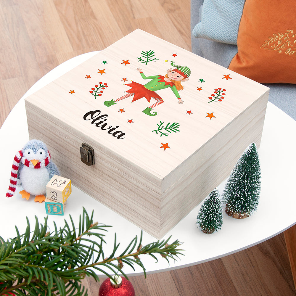 Personalised Girl Elf Christmas Eve Box
