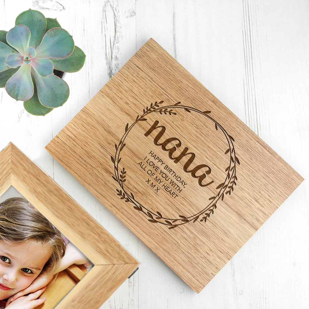 Personalised Oak Photo Keepsake Box – Midi Wreath Design
