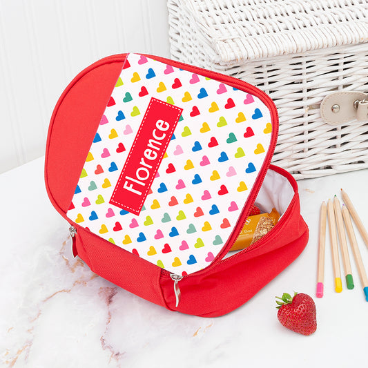 Personalised Children's Red Patterned Lunch Bag